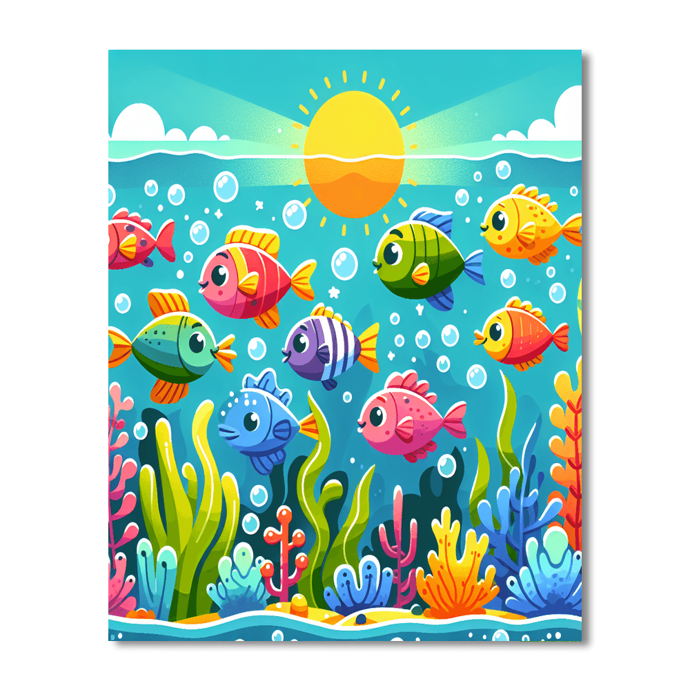 Cheerful School Of Fish Number Painting
