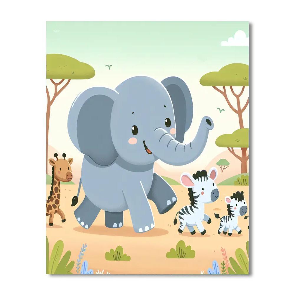 Energetic Elephant's Savanna Stomp Paint By Numbers
