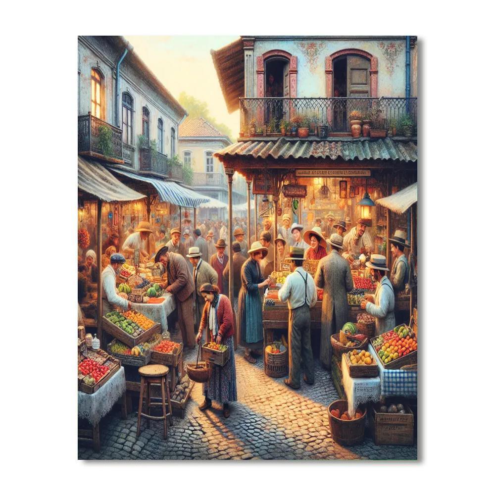 Nostalgic Street Market Paint By Numbers Art