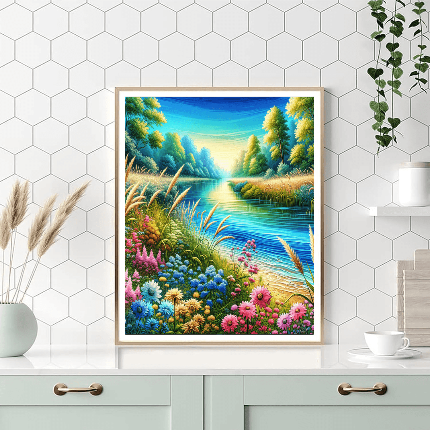 Charming Riverbank Retreat Number Painting