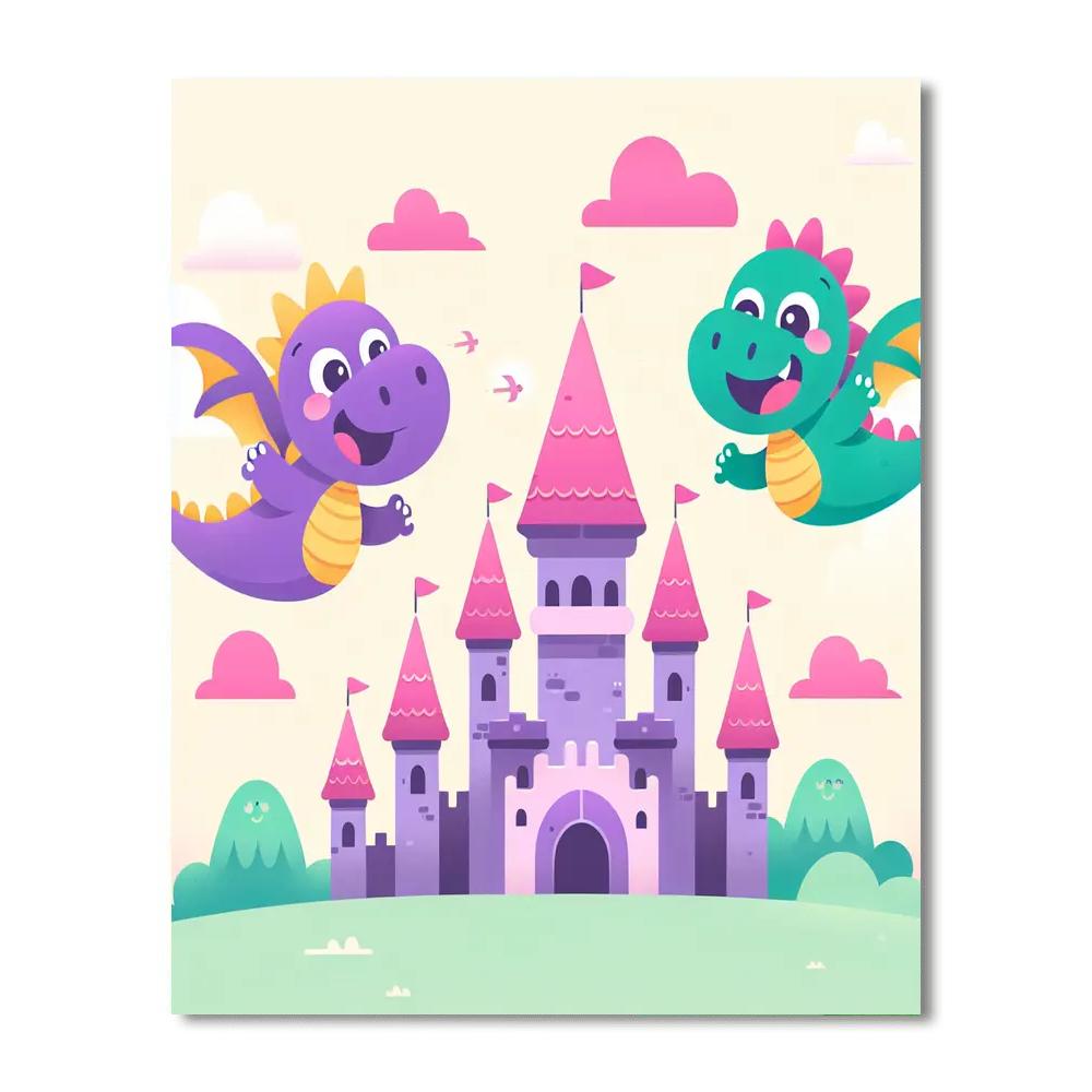 Magical Castle With Dragons Painting By Numbers Kit