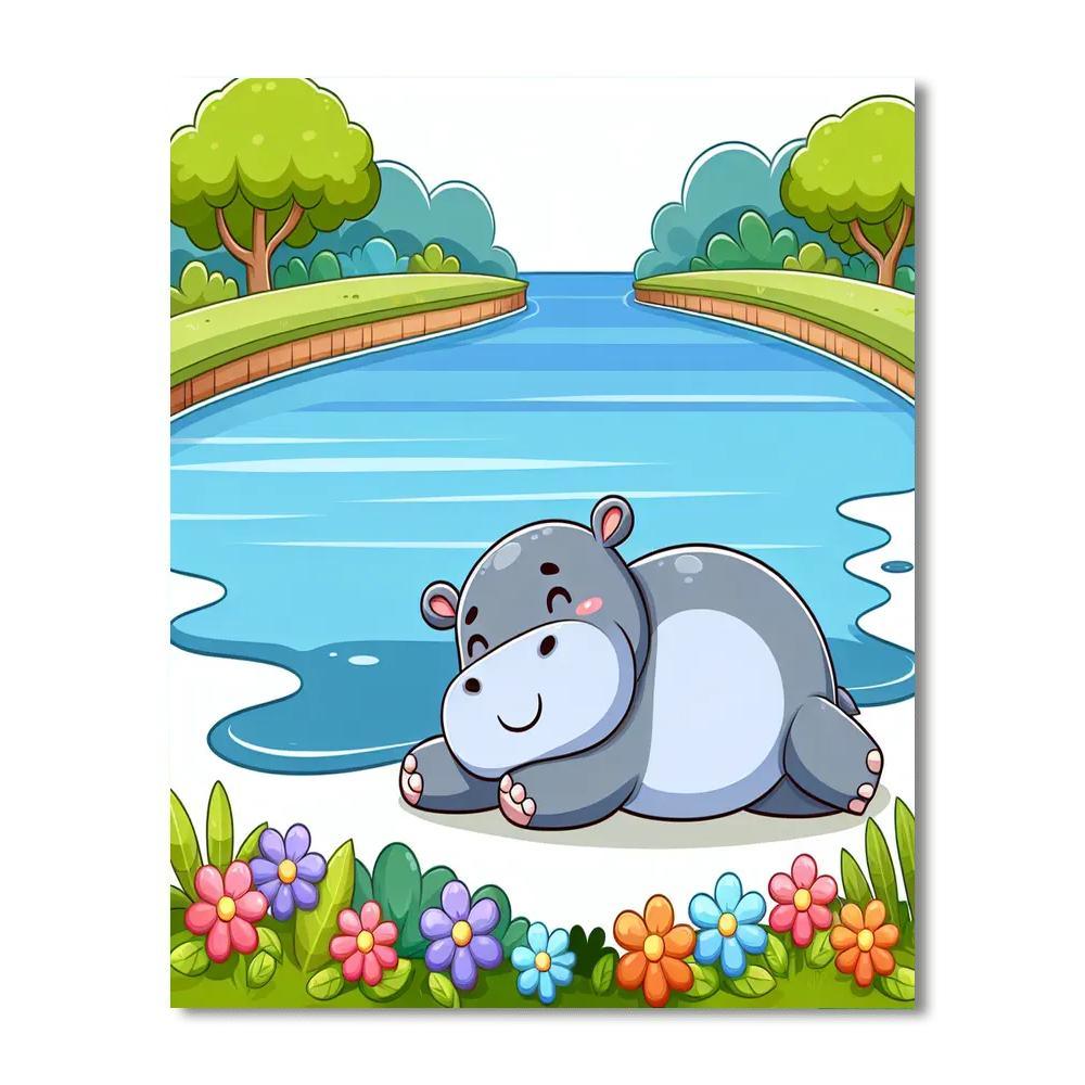 Happy Hippopotamus Paint By Numbers Art