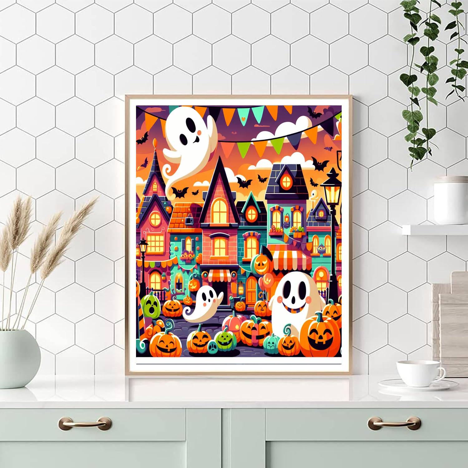 Spooky Halloween Town Number Painting