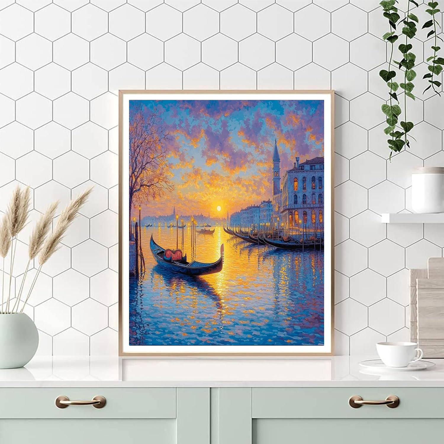 Giovanni Antonio Canal (Canaletto) Inspired Gondolas At Dawn  Number Painting