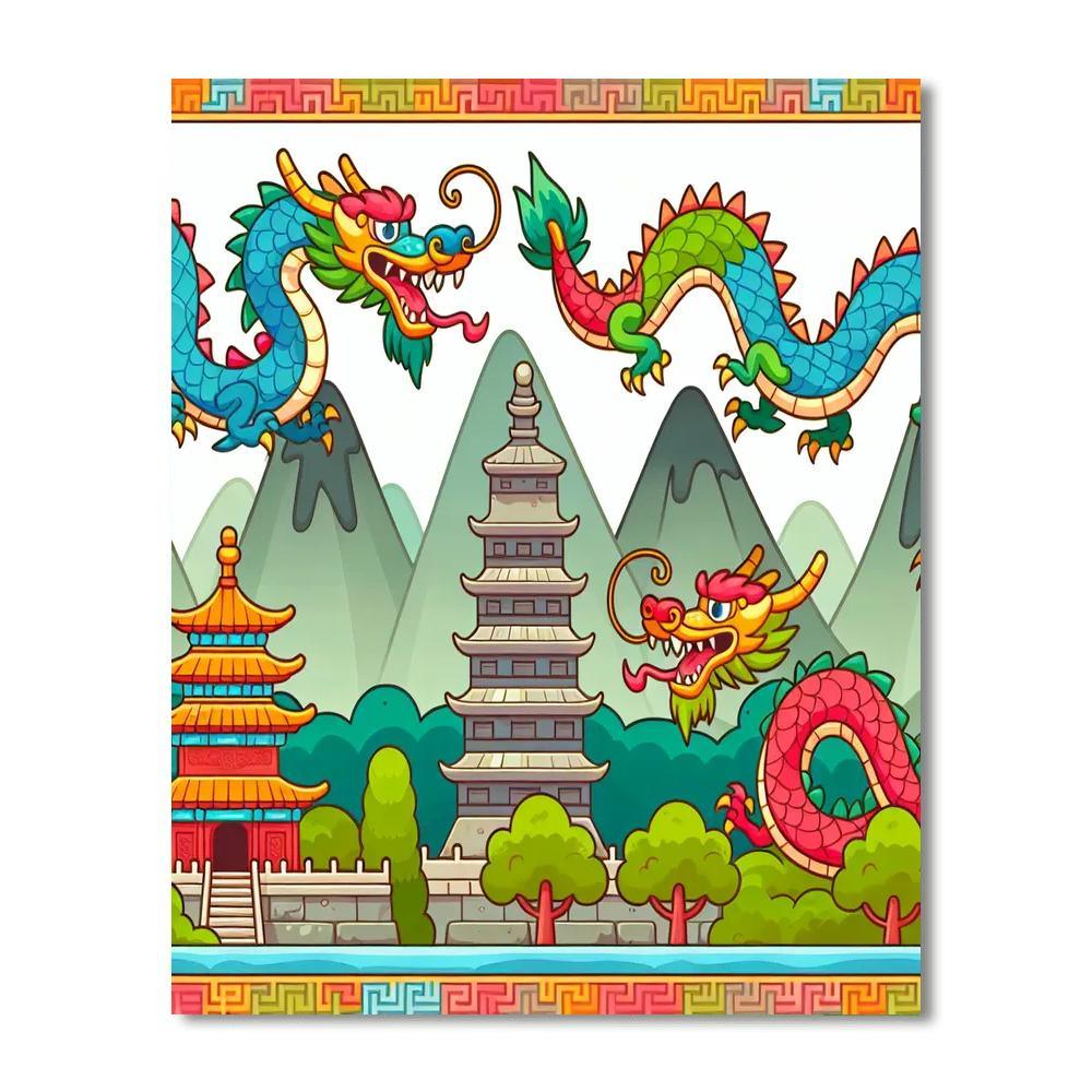 Ancient China With Dragons And Pagodas Paint By Number