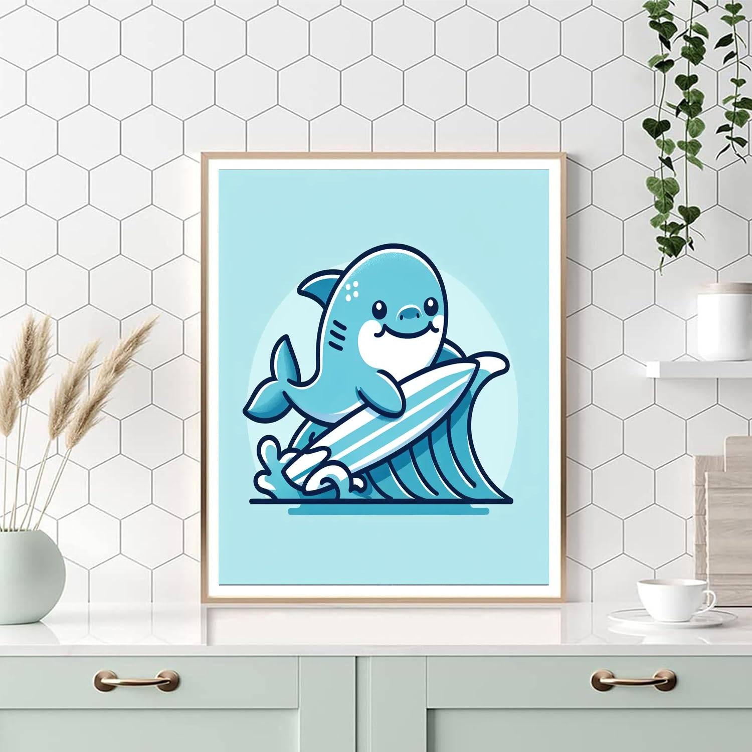 Surfing Shark Number Painting