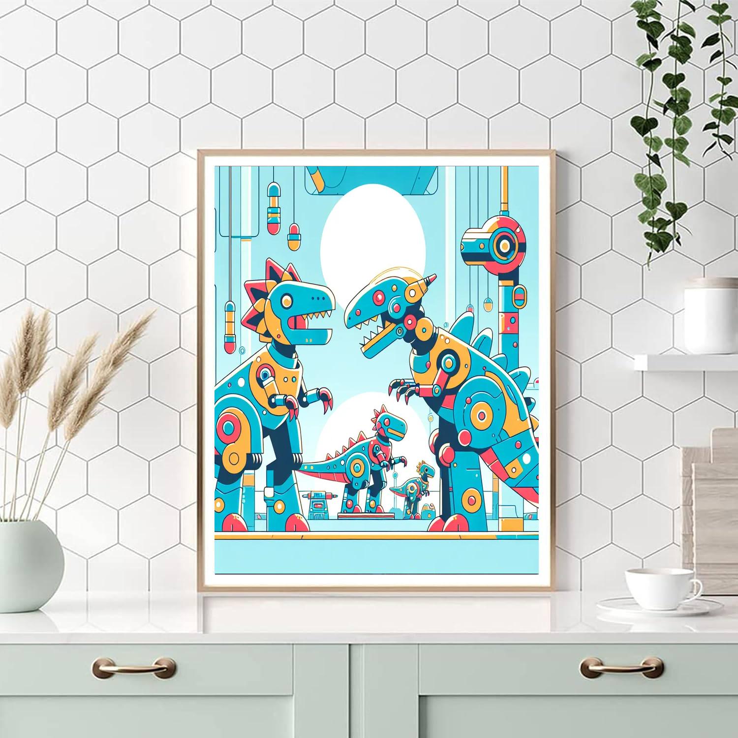 Tech-savvy Dino Robots Paint By Numbers Art