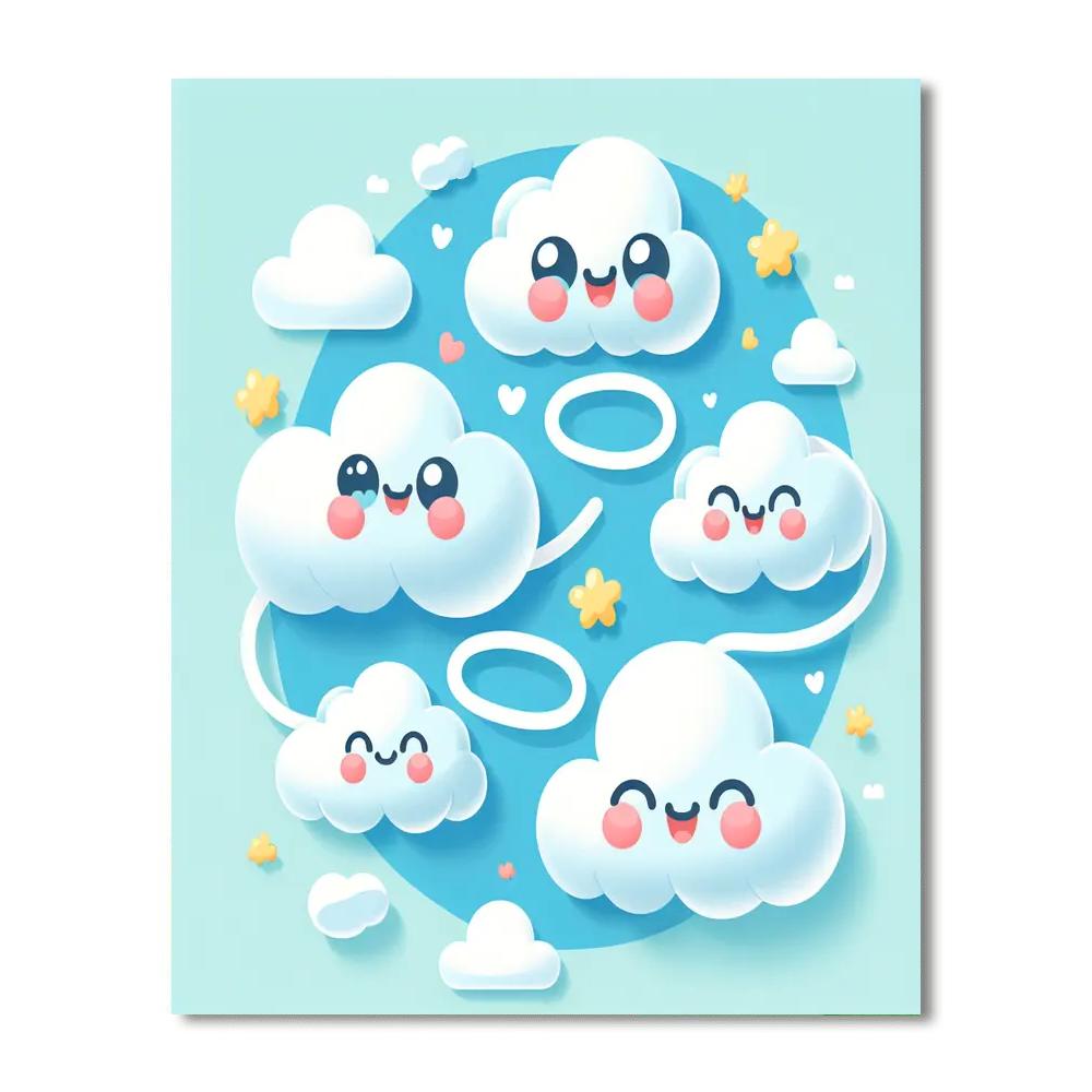 Whimsical Cloud Friends Paint By Numbers Art