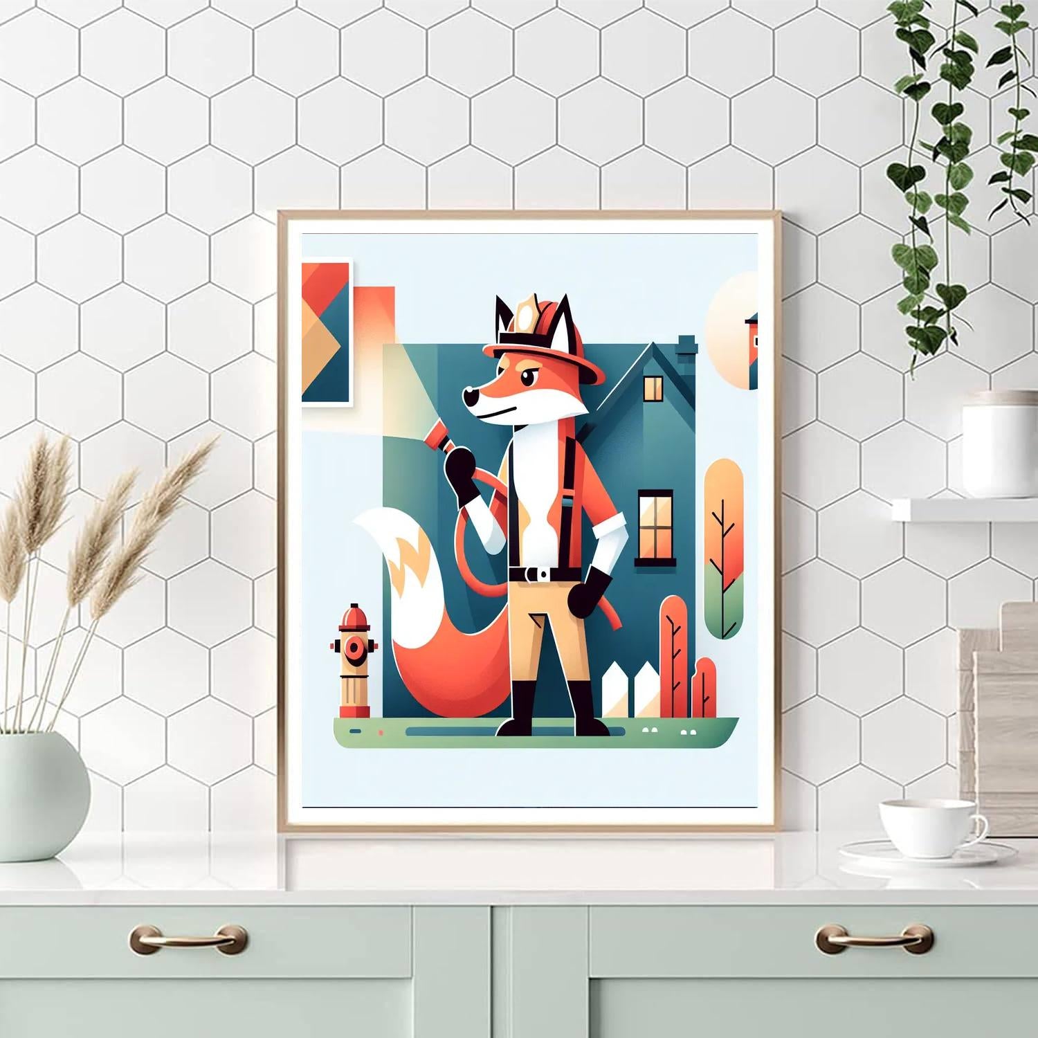 Courageous Firefighter Fox Painting Number Kit