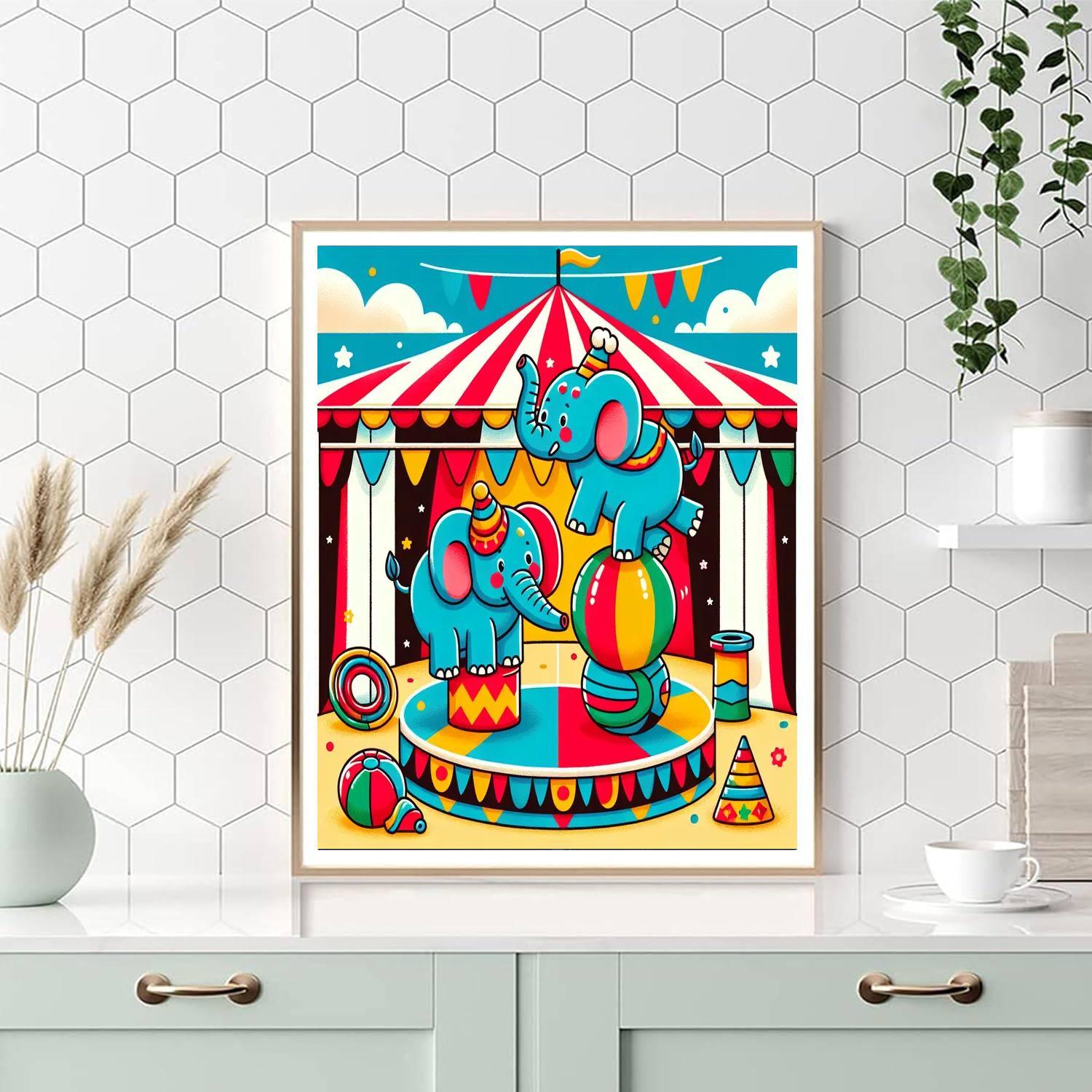 Circus Elephant Extravaganza Number Painting