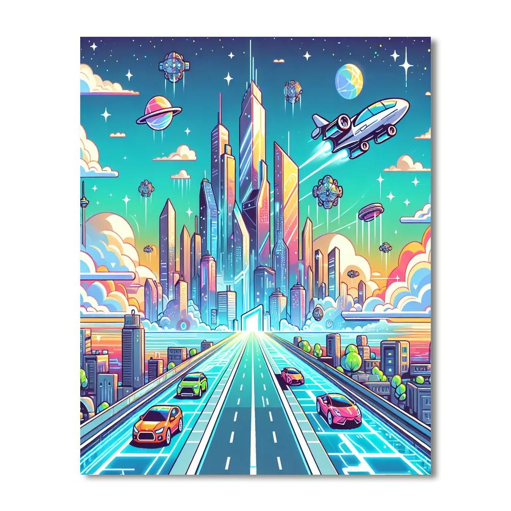 Futuristic Space City Paint By Numbers Kits