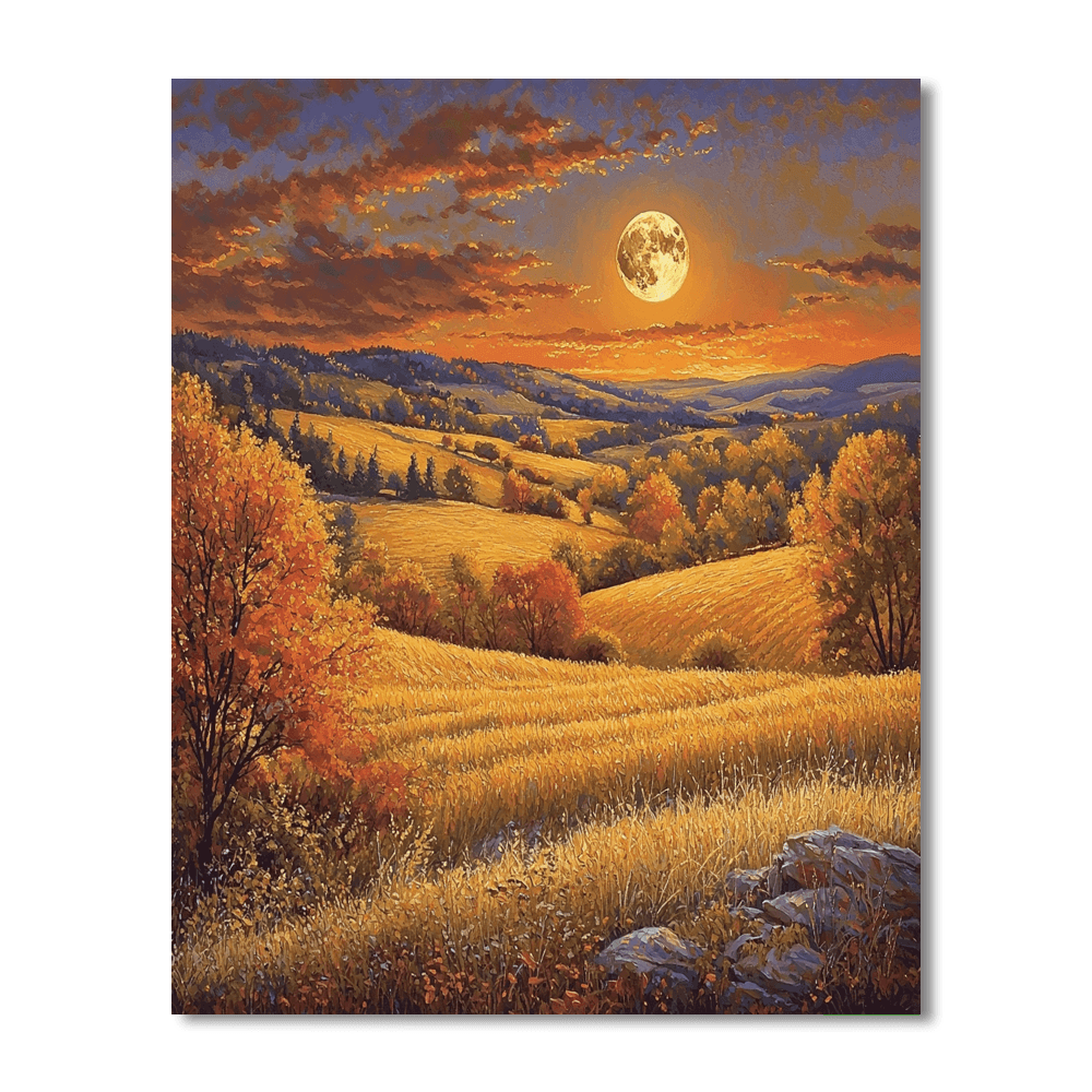 Thomas Kinkade Inspired Harvest Moonlight  DIY Paint By Numbers