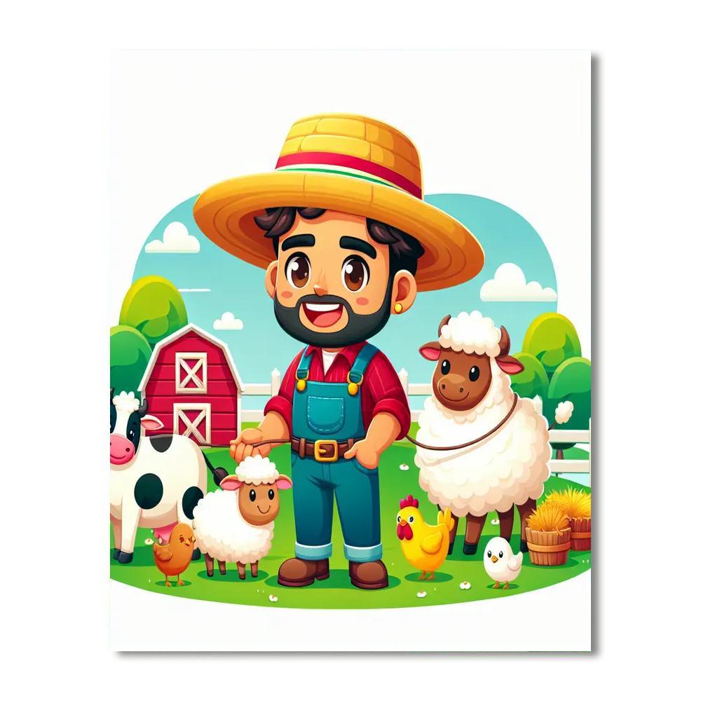 Happy Farmer And Animals Numbered Painting Kits
