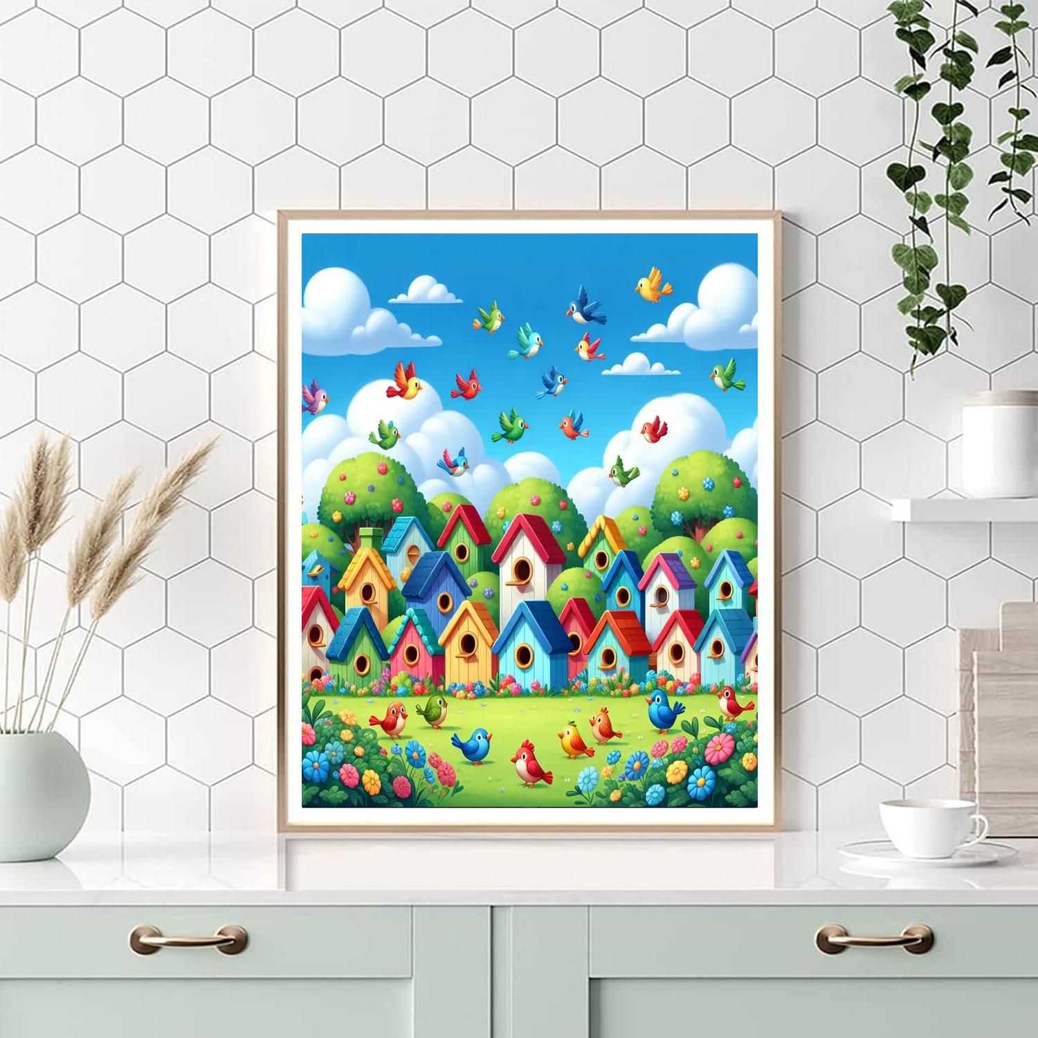 Brilliant Birdhouse Village Paint By Numbers Art