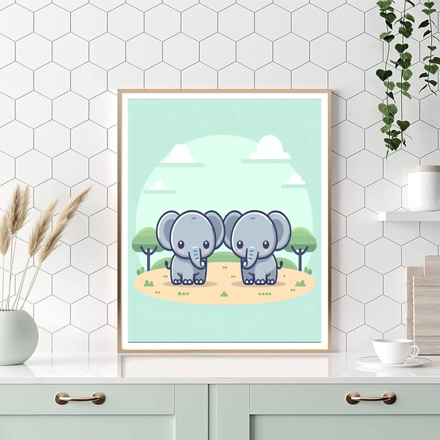 Cute Safari Elephants Number Painting