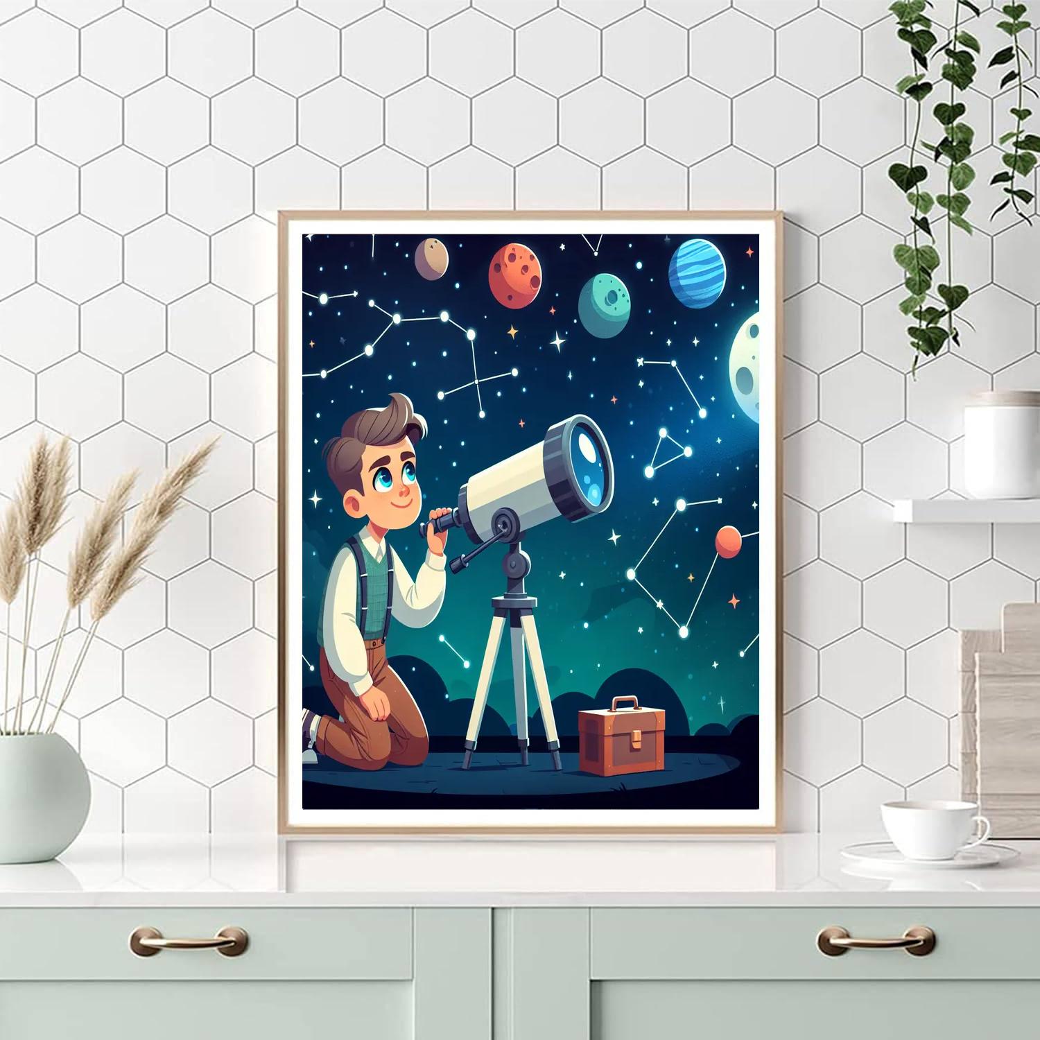 Astronomer's Stargazing Night Painting Number Kit