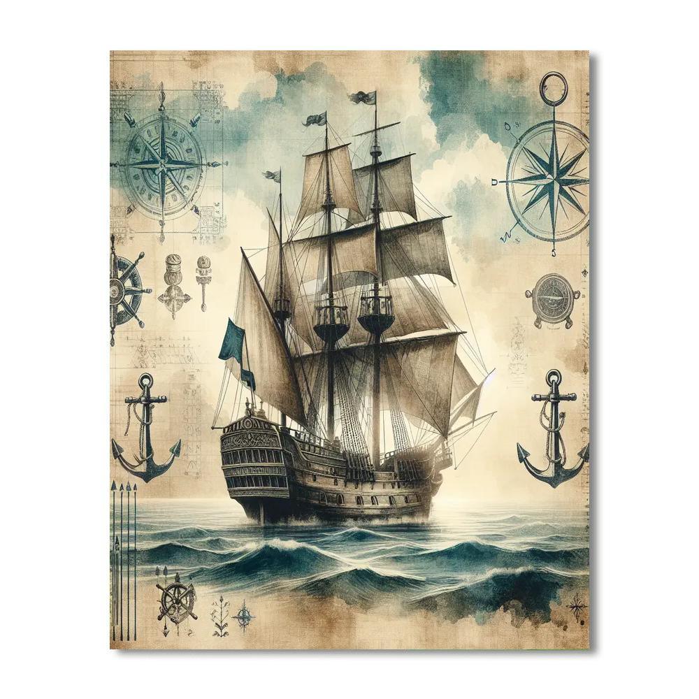 Vintage Nautical Odyssey Painting Number Kit