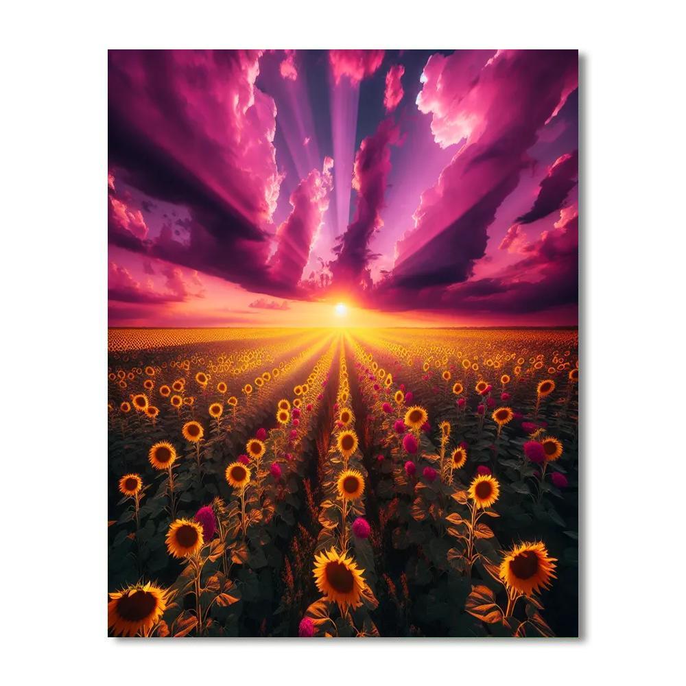 Magenta Sunflower Fields Painting By Numbers Kit