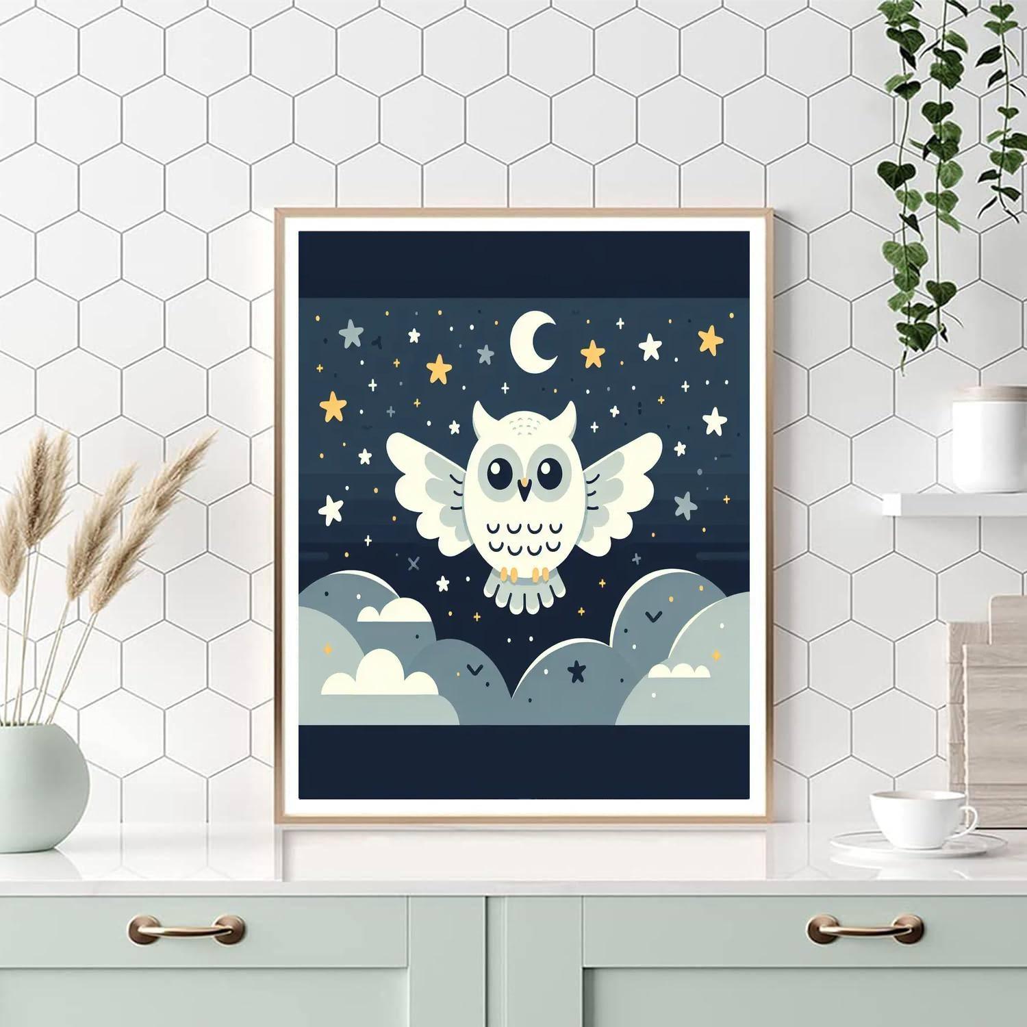 Clever Owl's Nighttime Flight Paint By Numbers