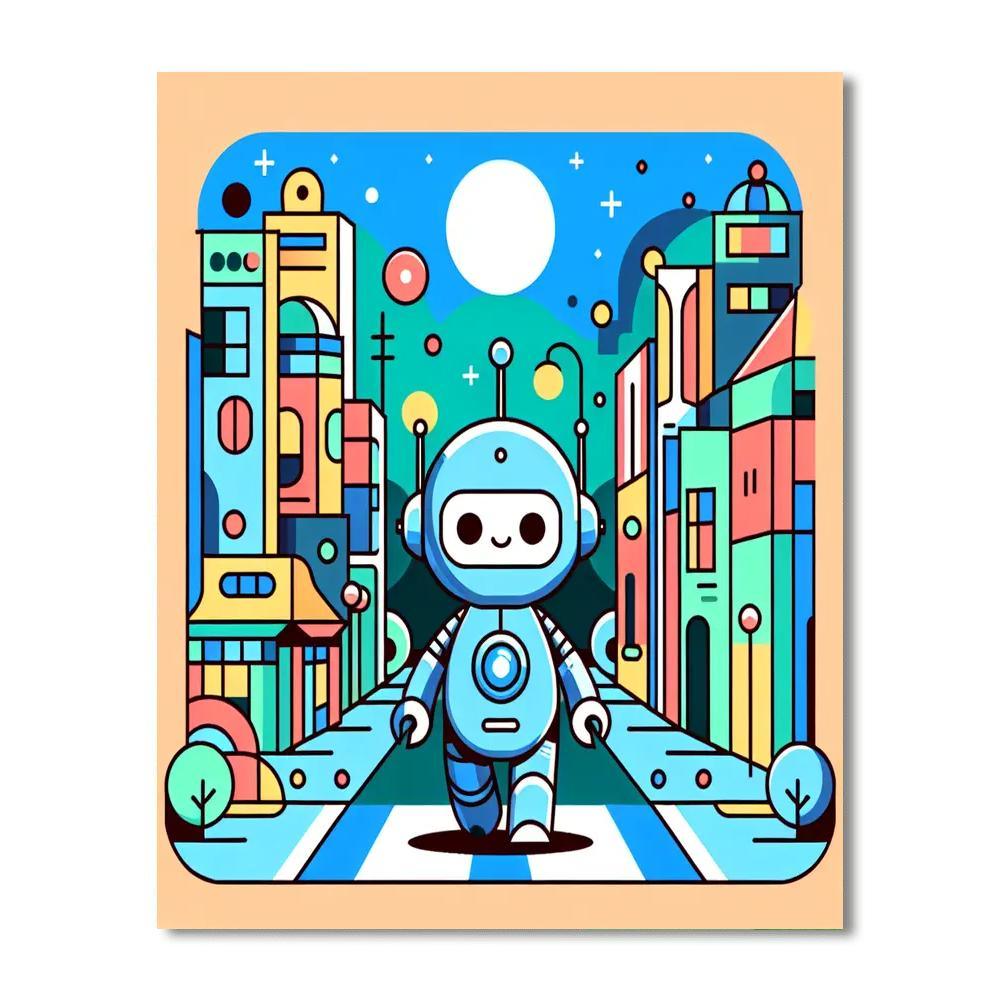 Colorful Robot Town DIY Paint By Numbers