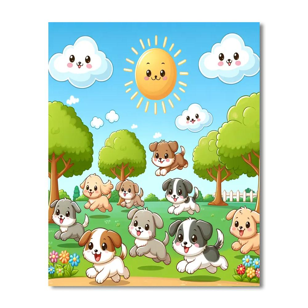 Playful Puppies In The Park Paint By Numbers Art