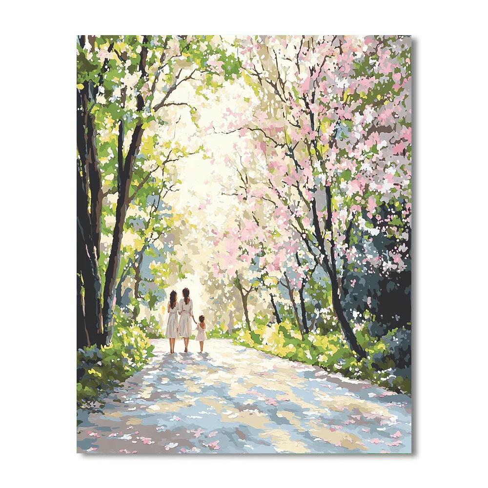 Mothers Under Cherry Blossoms Painting Number Kit