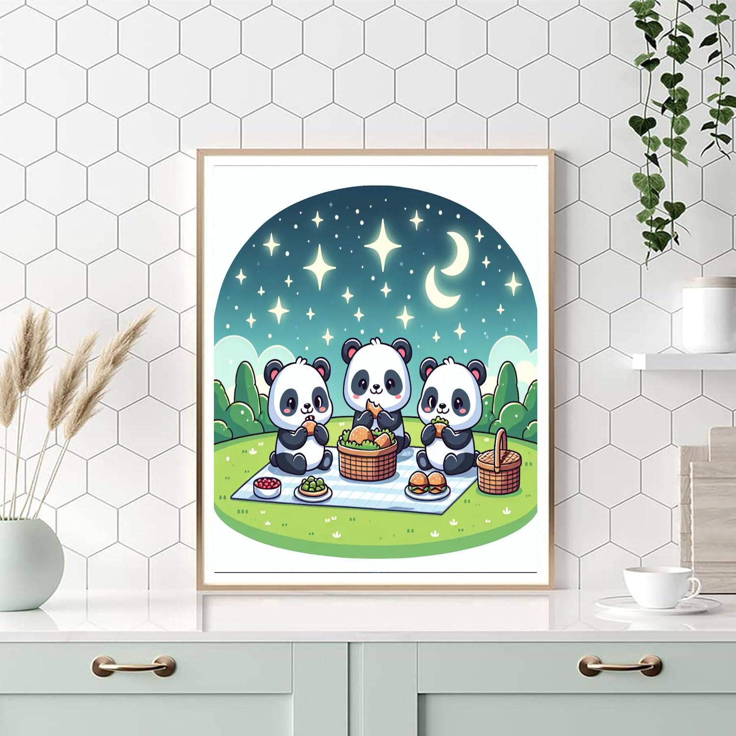 Starlit Panda Picnic Number Painting