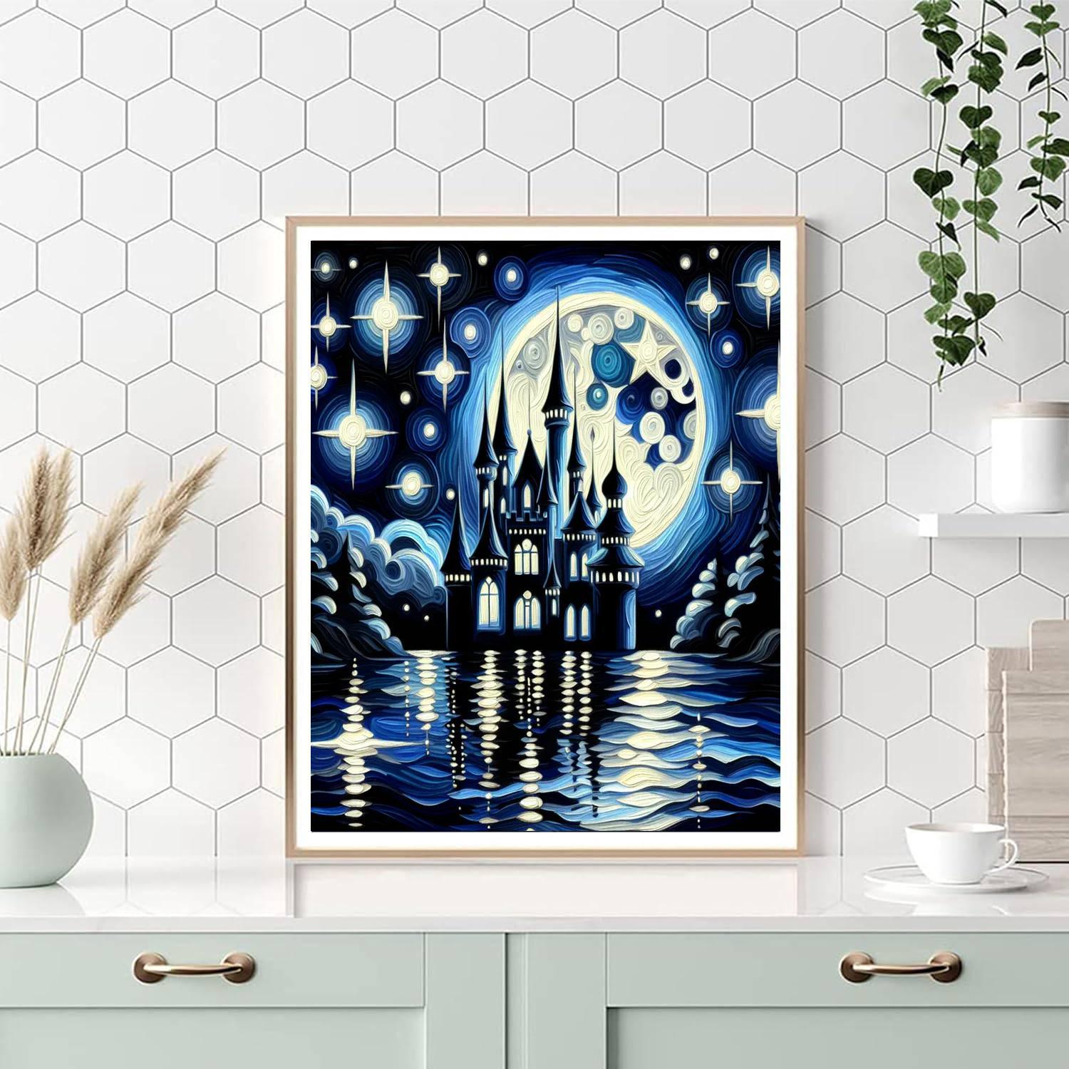 Enchanted Nighttime Castle Painting Number Kit