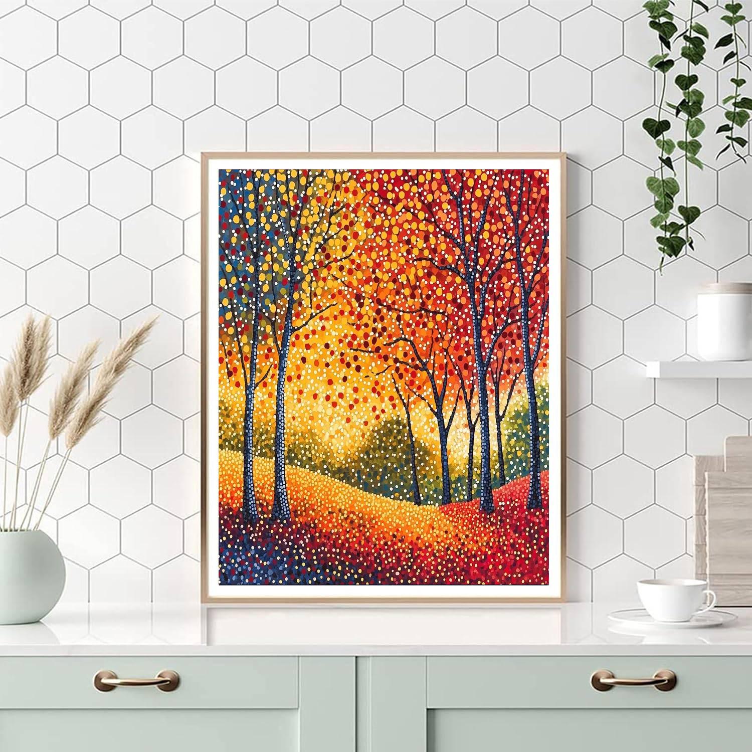 Georges Seurat Inspired Whimsical Autumn Glow  Paint By Numbers Art
