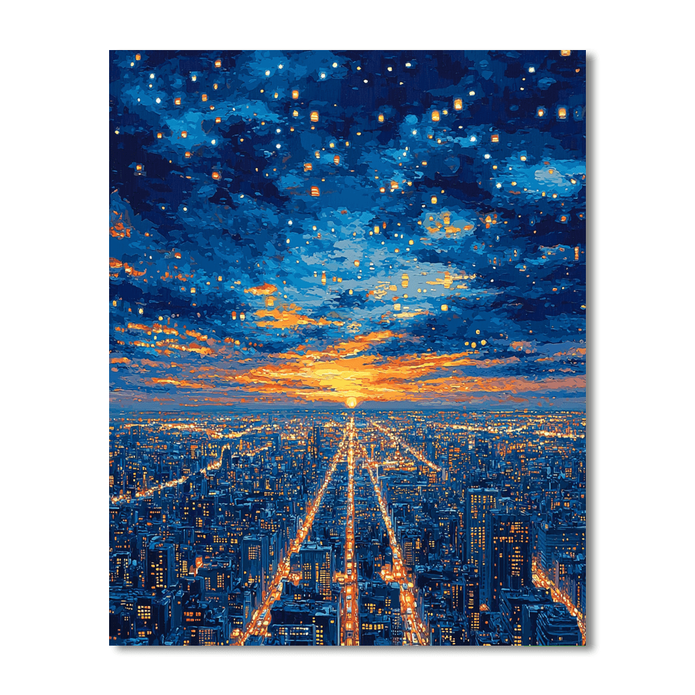 René Magritte Inspired Surreal City Lights  DIY Paint By Numbers