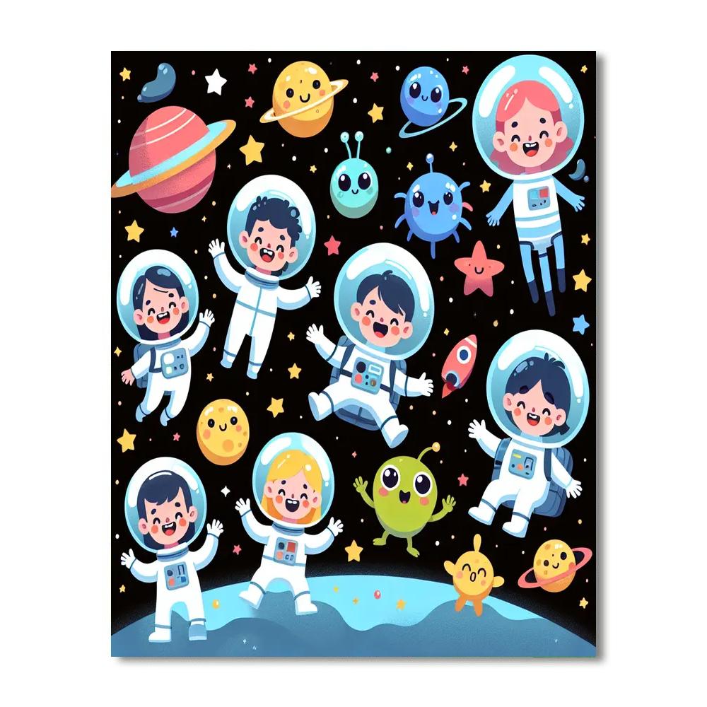 Cheerful Space Explorers Paint By Numbers Art