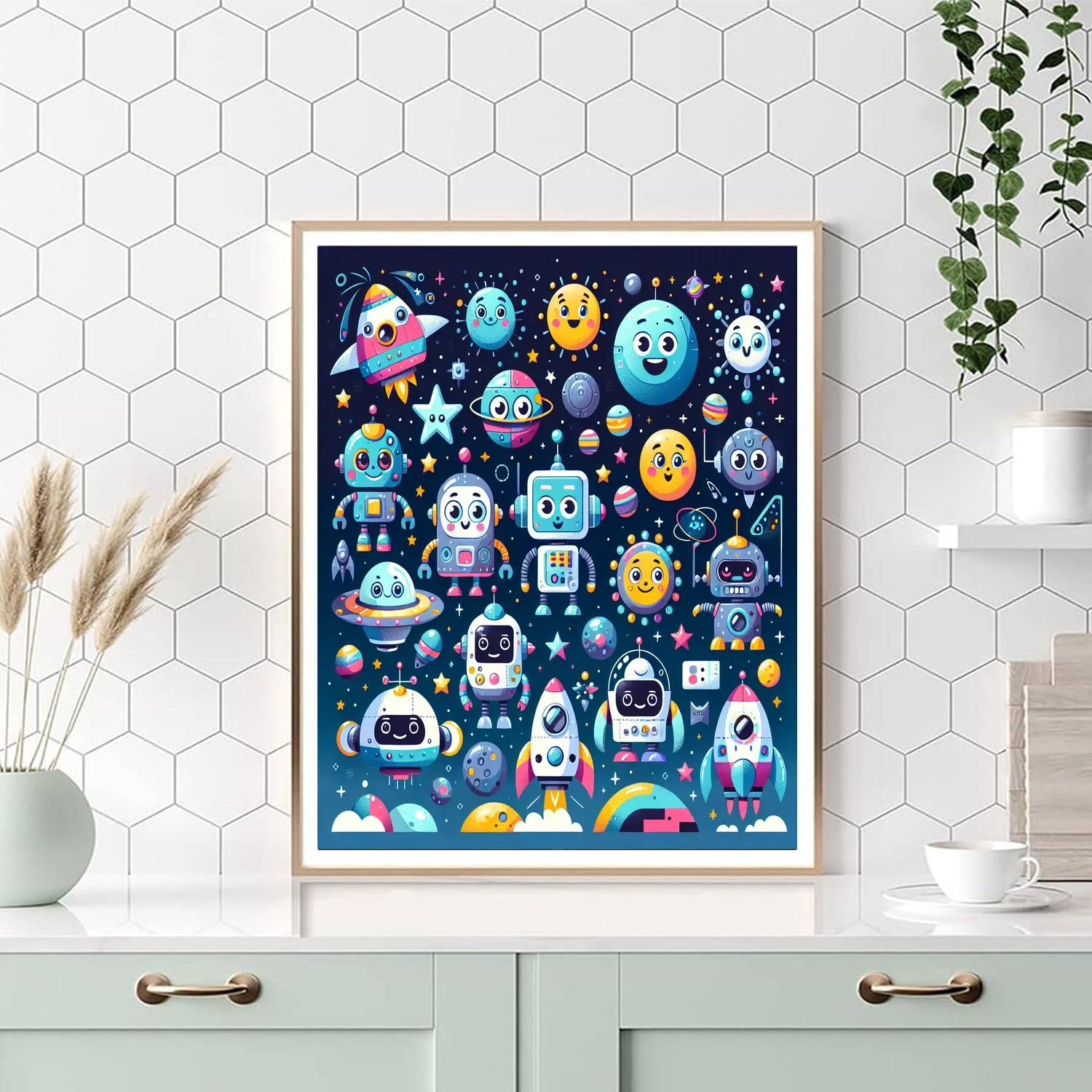 Space Robot Friends DIY Paint By Numbers