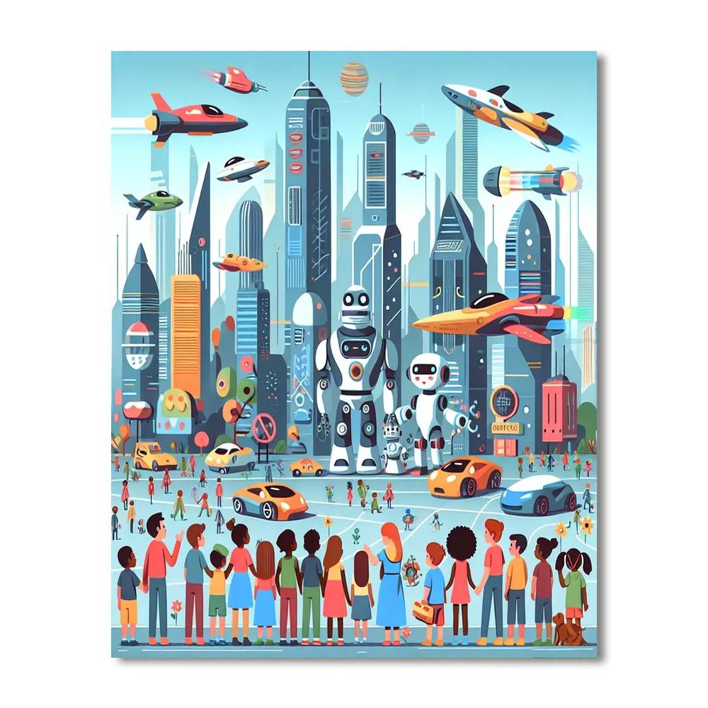 Robot Futuristic World Painting Number Kit