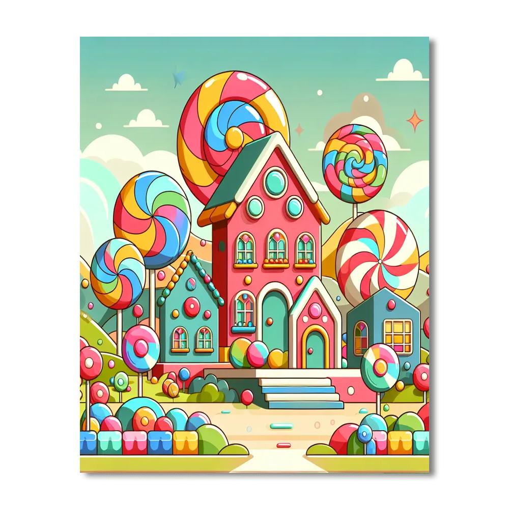 Charming Candy Village Paint By Numbers Art