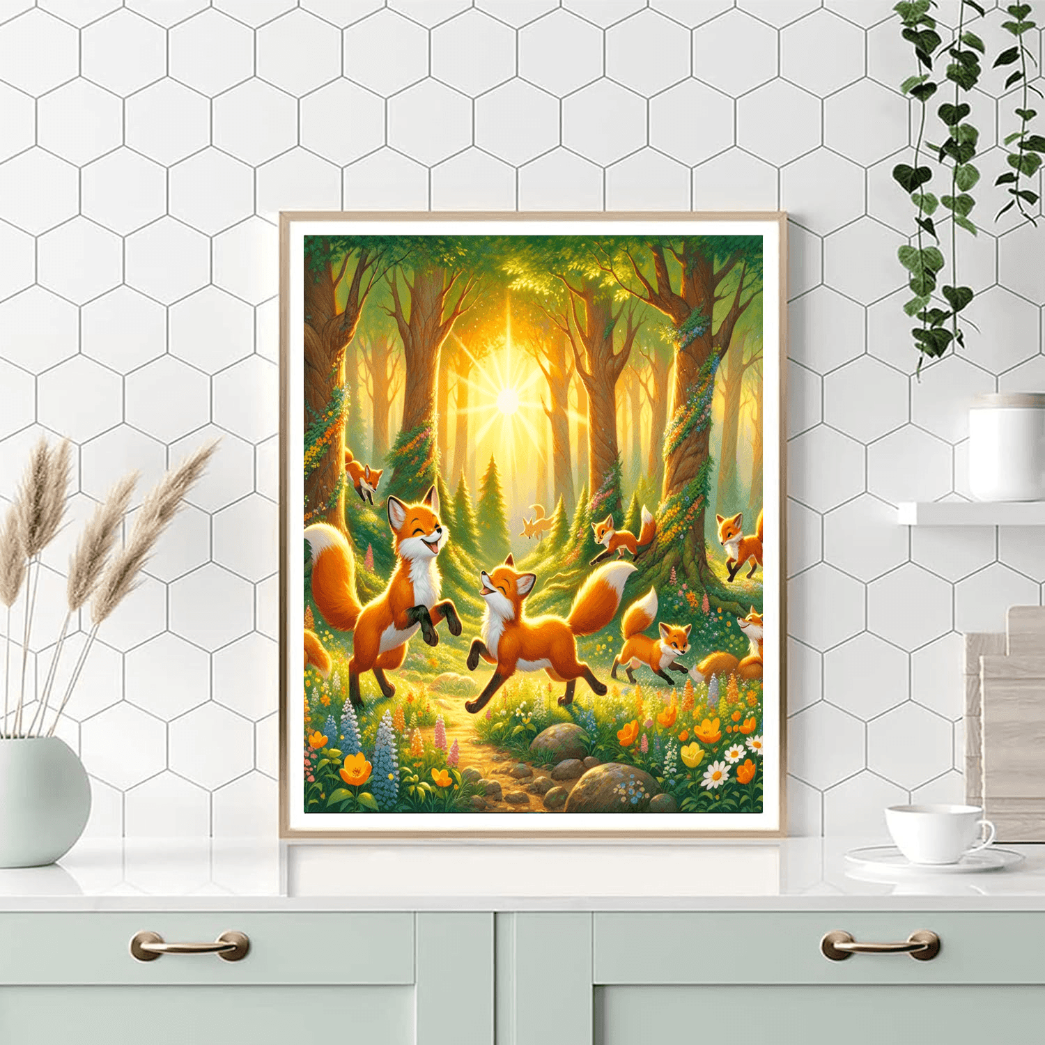 Frolicking Foxes In The Forest Numbered Painting Kits