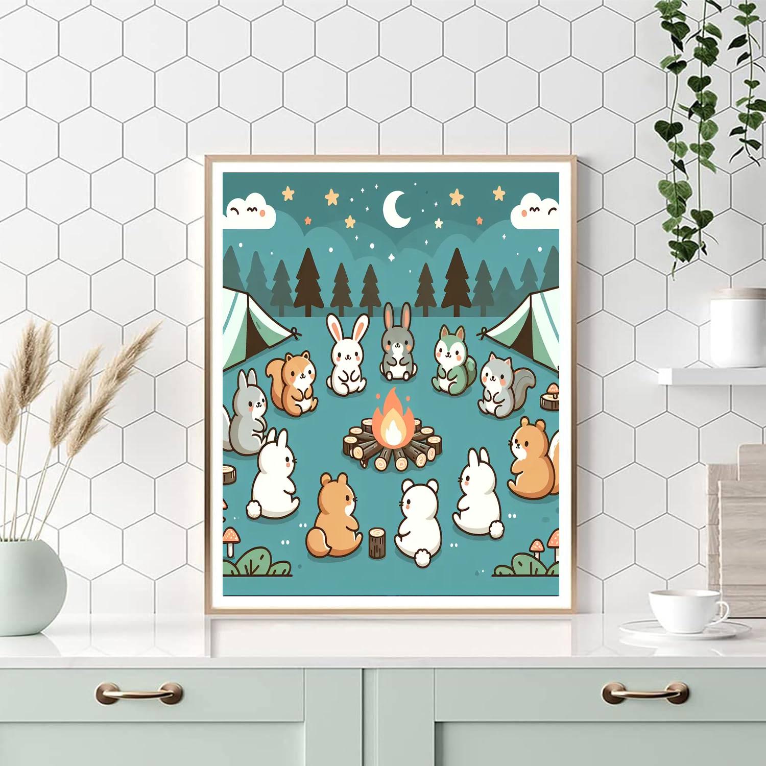 Cuddly Critter Camping Paint By Numbers Art