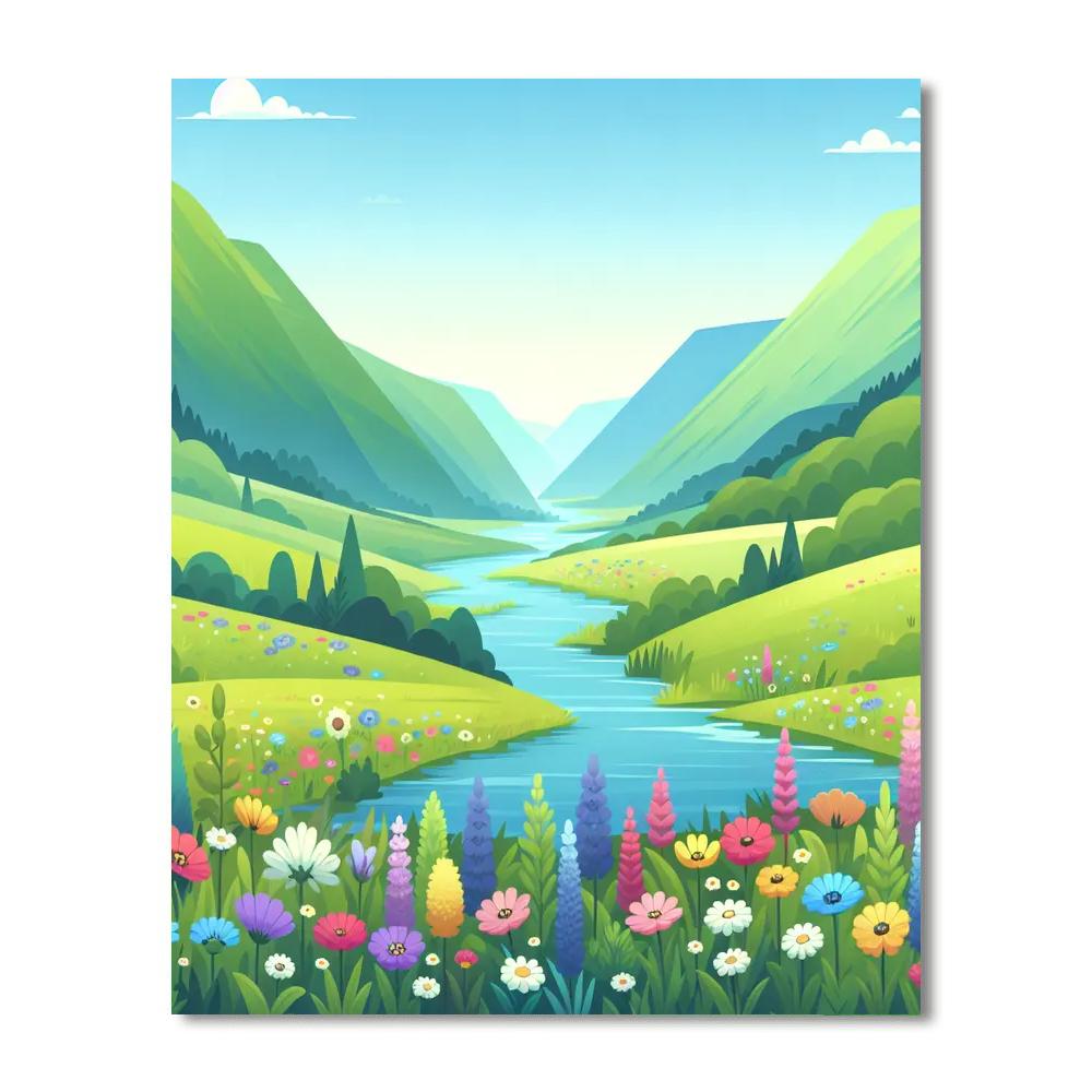 Peaceful Valley Scene Painting Number Kit