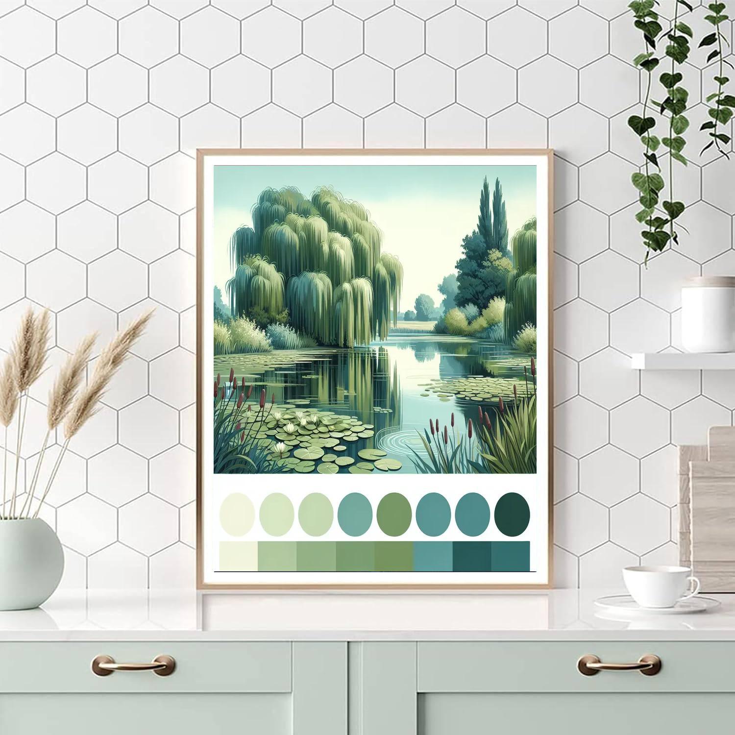 Serene Countryside Pond Painting By Numbers Kit
