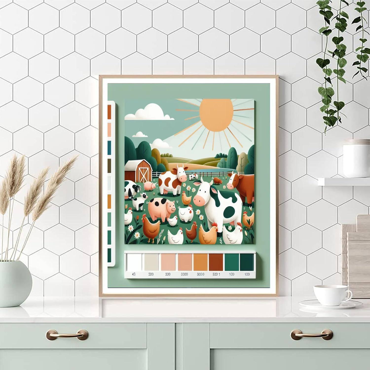 Cheerful Farm Animal Gathering Painting Number Kit