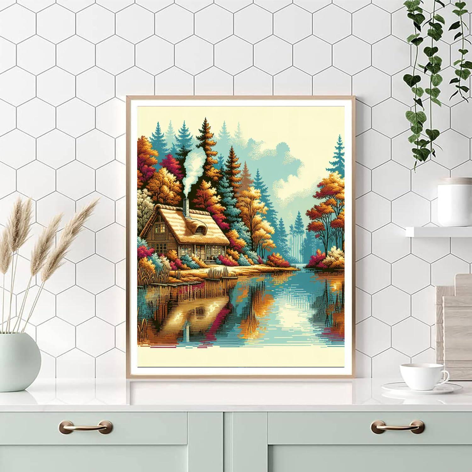 Cottage By The Lake DIY Paint By Numbers