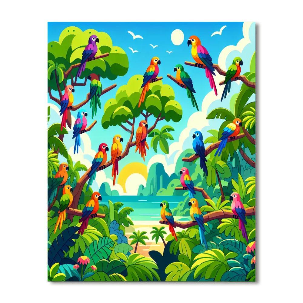 Island Paradise With Tropical Birds Painting By Numbers Kit