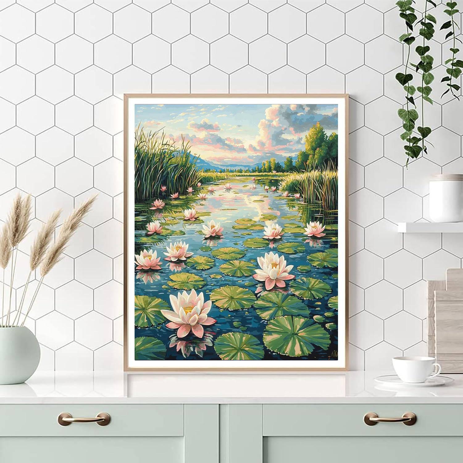 Utagawa Hiroshige Inspired Reflections Of A Calm Lotus Pond  Painting By Numbers Kit