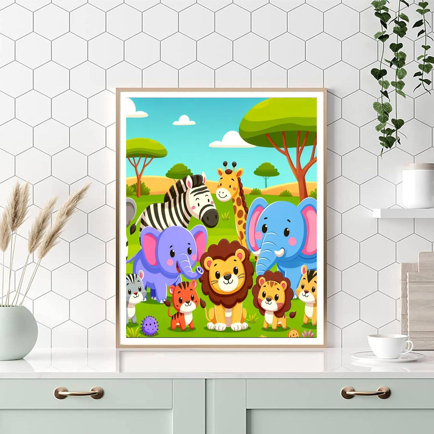 Friendly Animal Safari Paint By Numbers Art