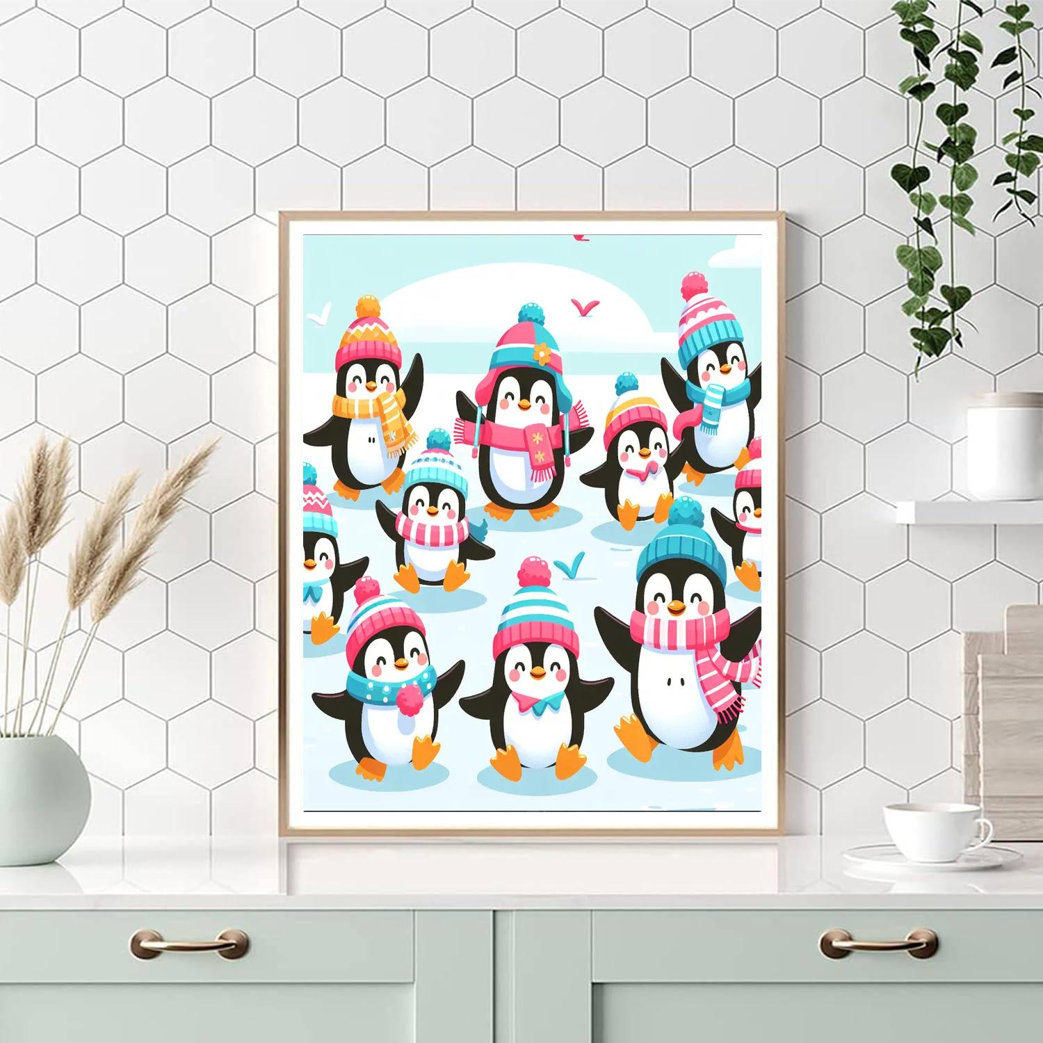 Merry Penguin Parade Paint By Numbers Art