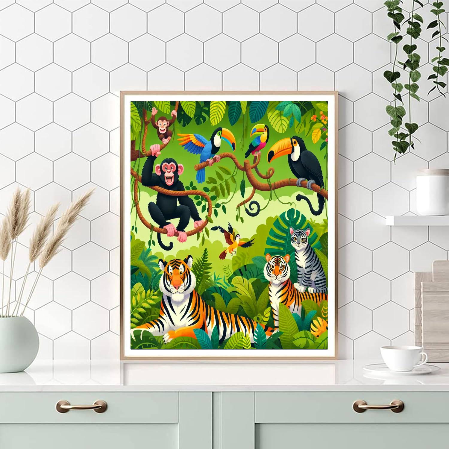 Jungle Adventure With Wild Animals Number Painting