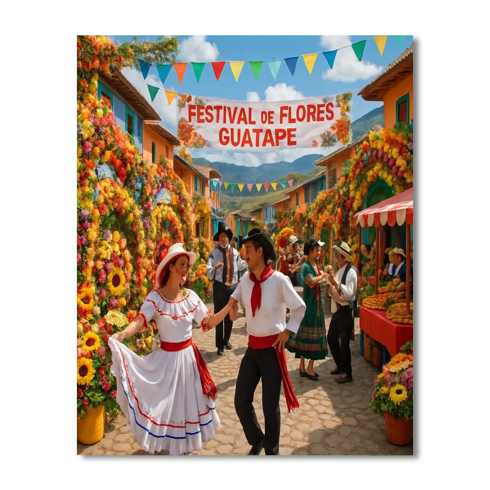 Flower Festival - Guatape, Colombia Painting Number Kit