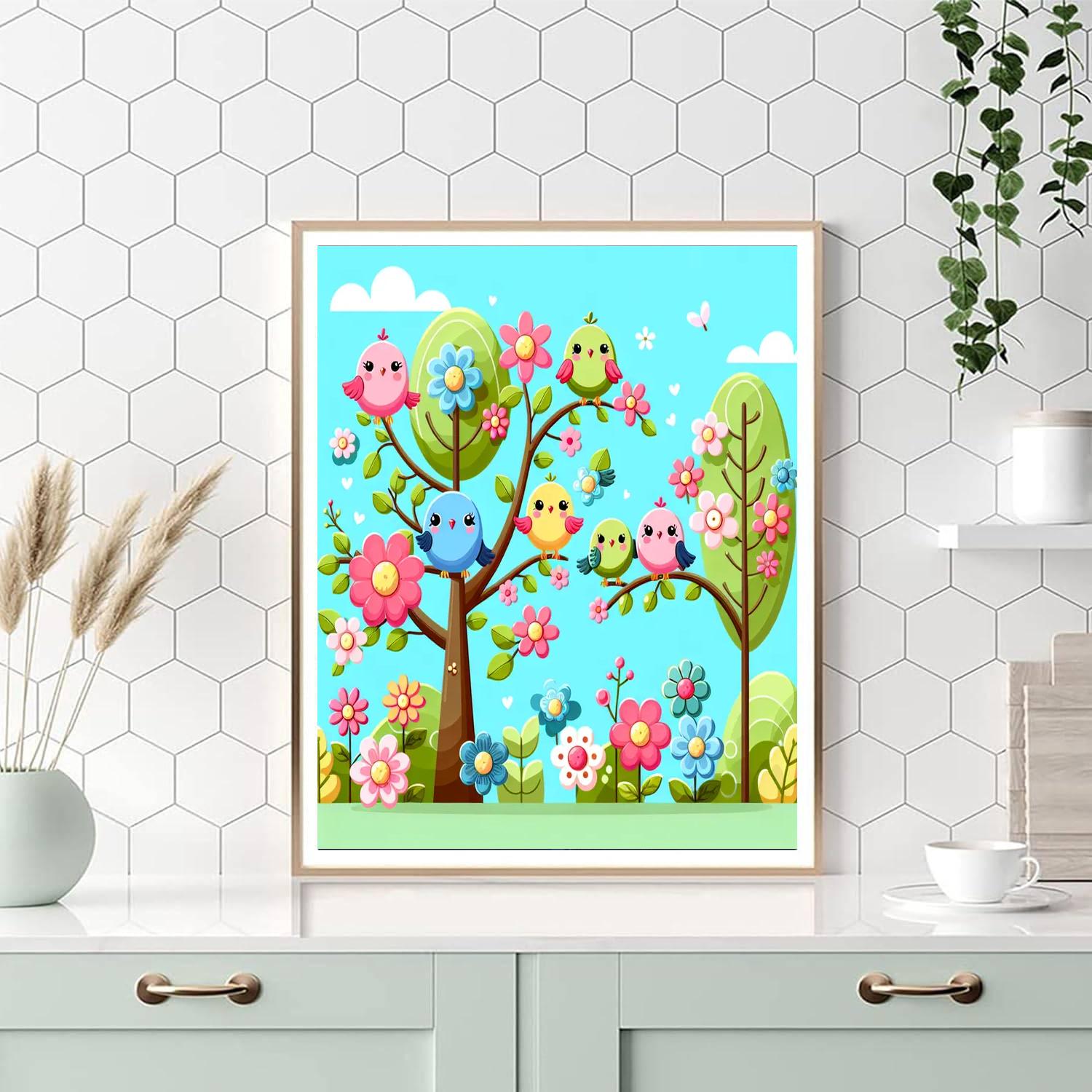 Chirpy Birds In Blossoms Painting Number Kit