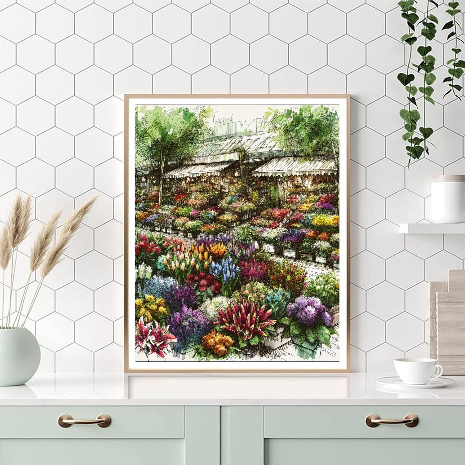 Cheerful Flower Market Painting Number Kit