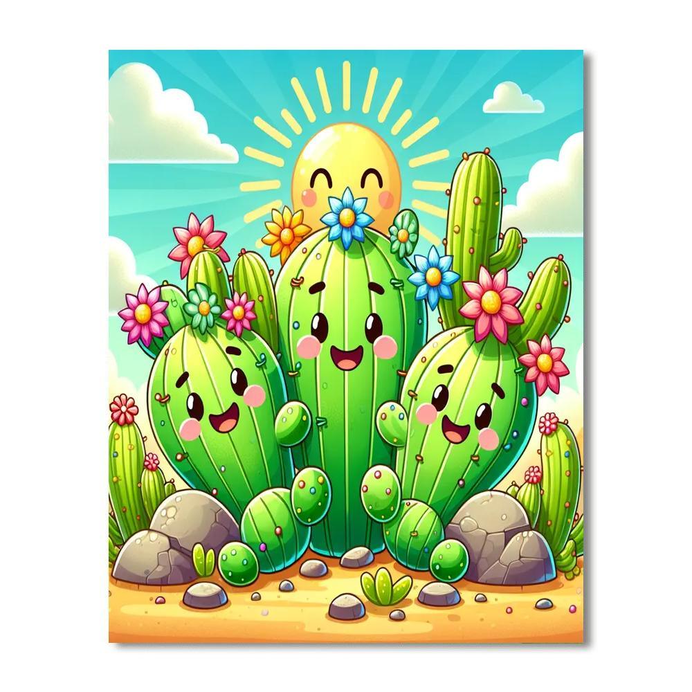 Happy Cactus Friends DIY Paint By Numbers