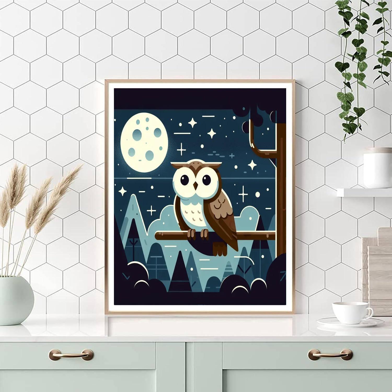 Moonlit Owl Wisdom Number Painting